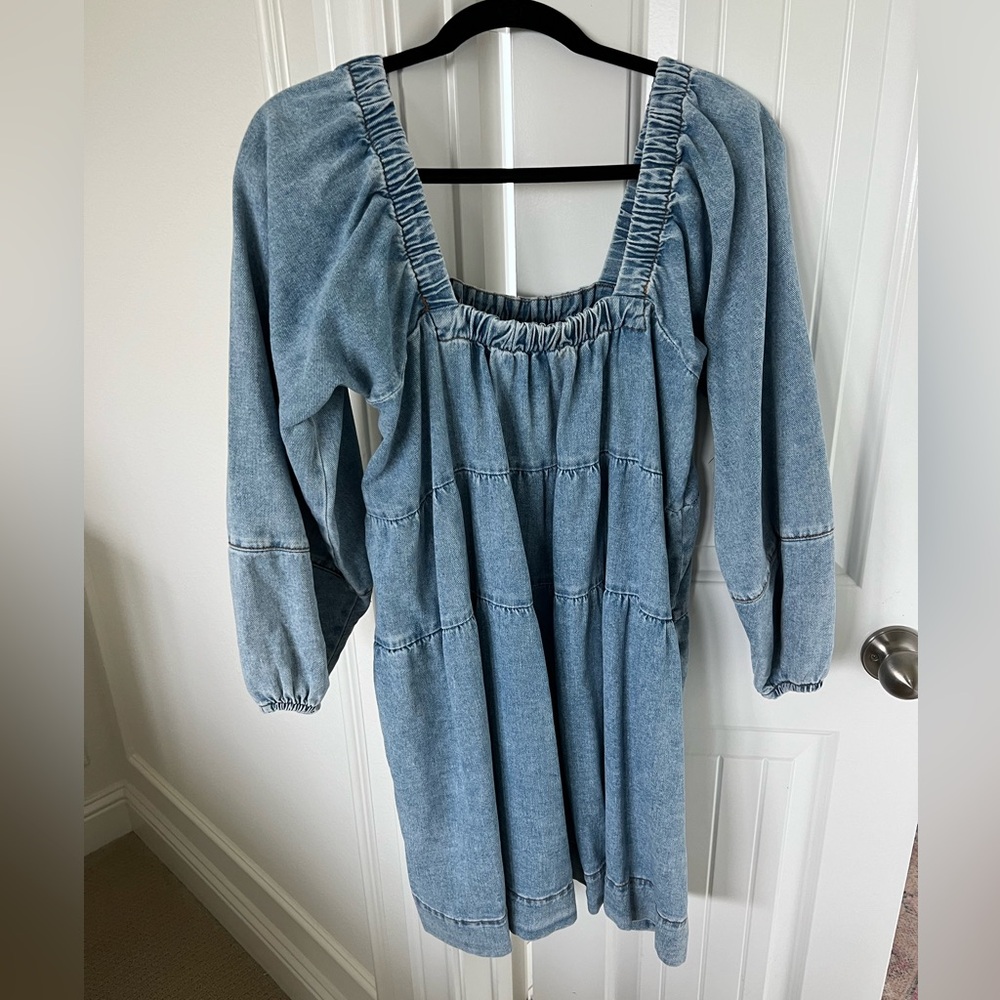 Free People Lou Jean Babydoll Light Denim Dress